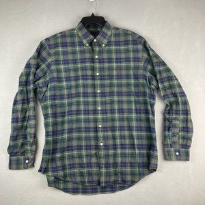 Ralph Lauren Mens Size XL Green And Blue Plaid Long Sleeve Button Down Shirt